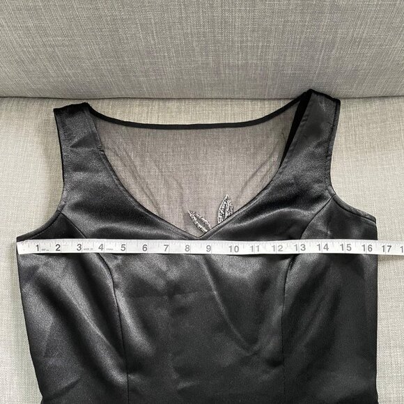 Vintage Together Black Satin Sequined Floral Embroidered Dress Women's Size 6 - Picture 8 of 9